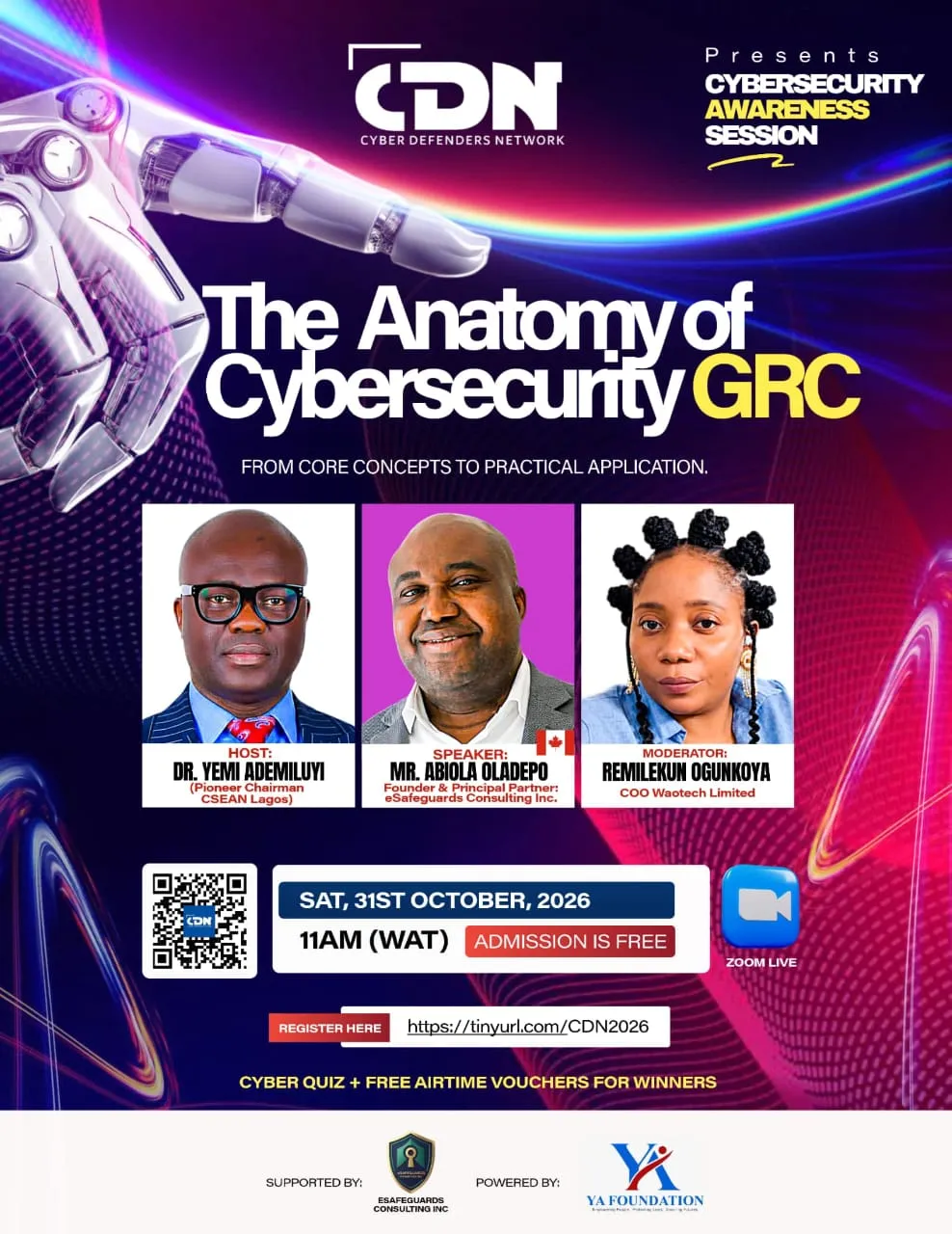 Flyer: The Anatomy of Cybersecurity GRC, Saturday 31 October 2026, 11am WAT, admission free